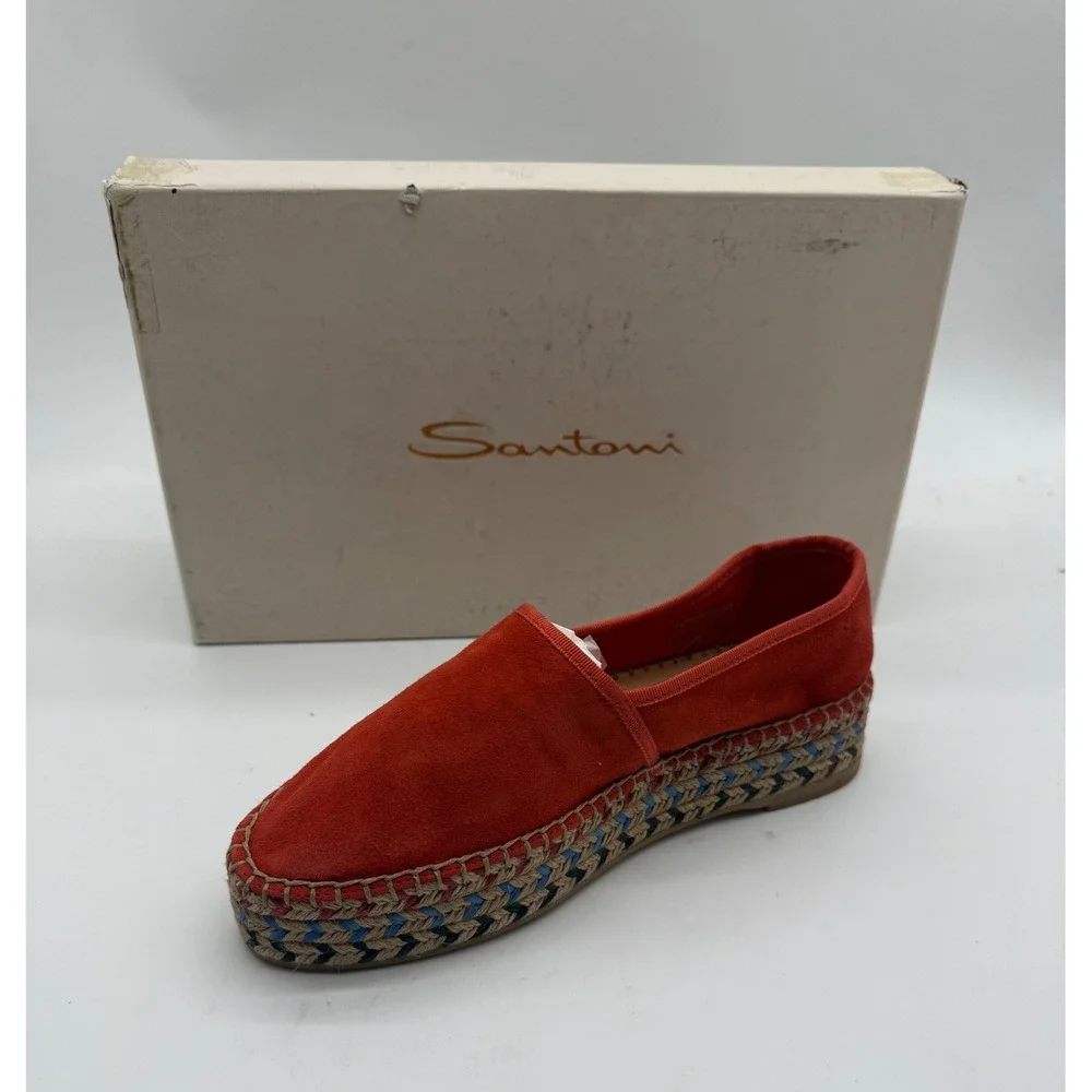 NIB Santoni Orange Suede‎ Platform Espadrille Slip-On Loafers Size 36 US 6 $874